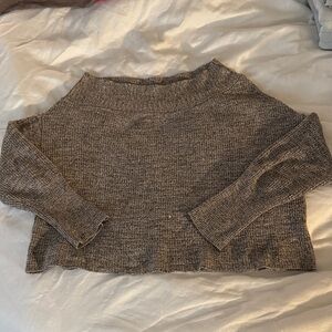 Free People Off-the-Shoulder Cropped Gray Sweater